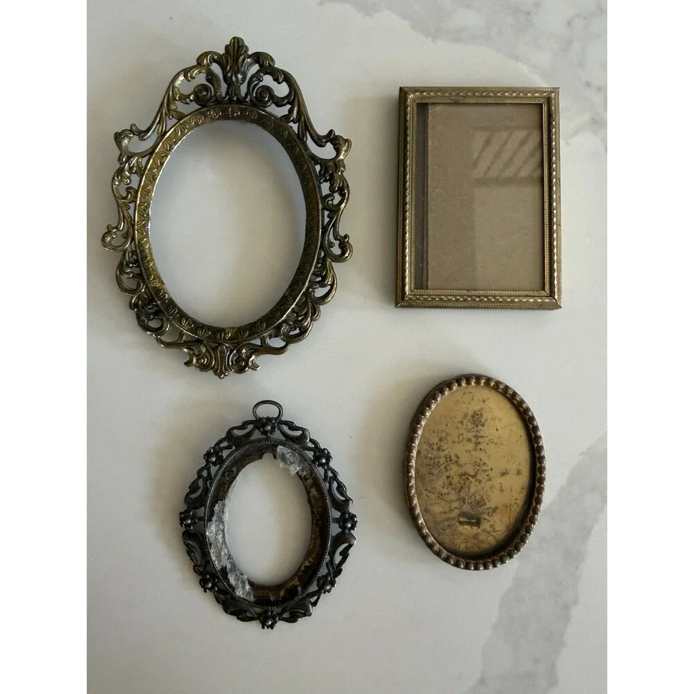 Vintage Miniature Brass Oval Frame Ornate Made In Italy No Glass Or Back + Other